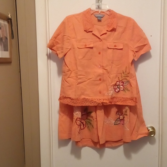 Koret Petite Orange Short Sleeve Lace 2pc Set (Top & Skirt) - Size 12P - Picture 5 of 14